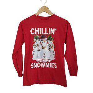NEW Boy's CHILLIN' WITH MY SNOWMIES Snowman Long Sleeve Crew Neck Tee 10-12